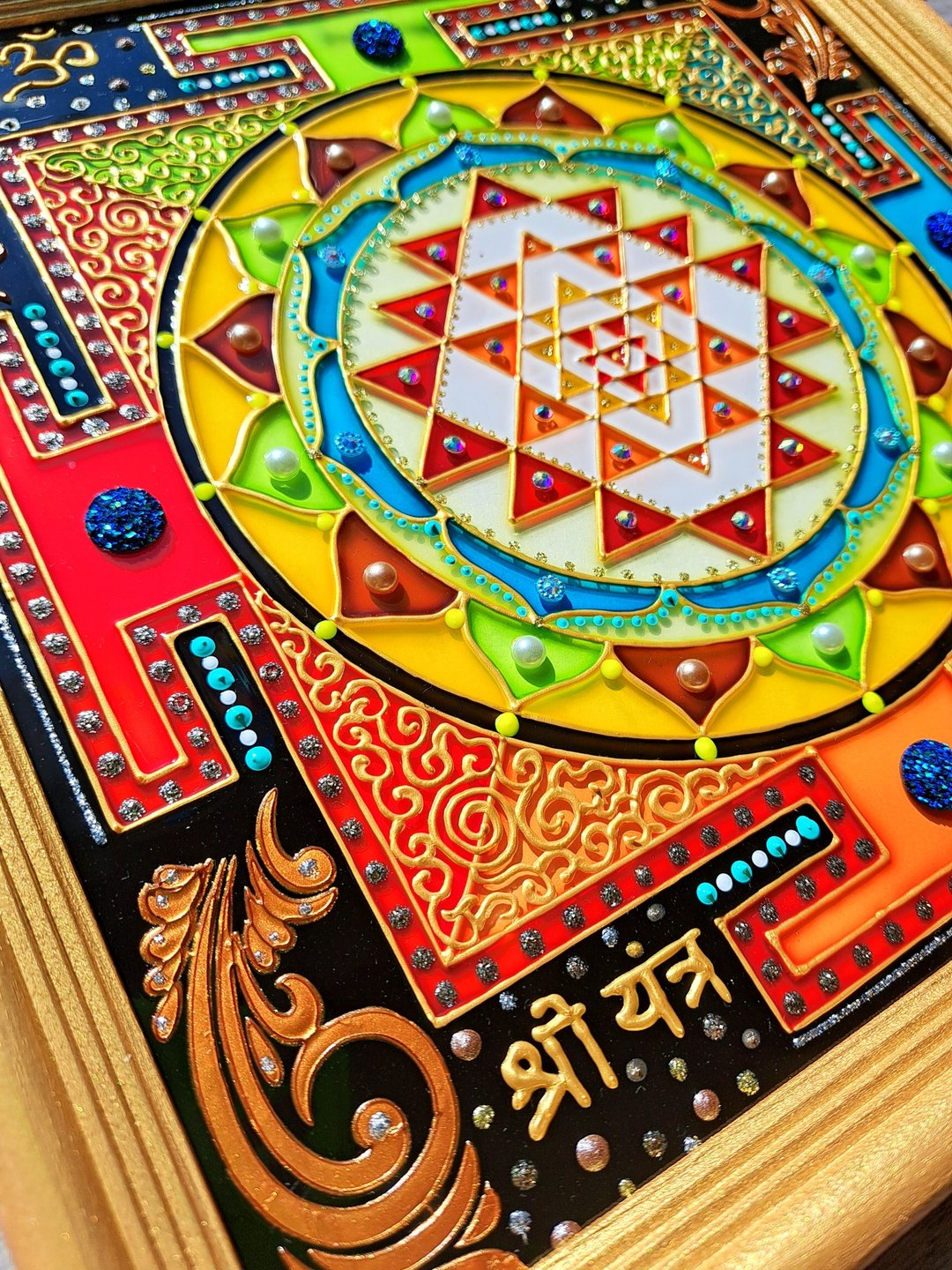 彩色玻璃涂料斯里兰卡Yantra吠陀占星术Jyotish曼陀罗玻璃艺术 - 墙贴/壁贴 - 玻璃 金色