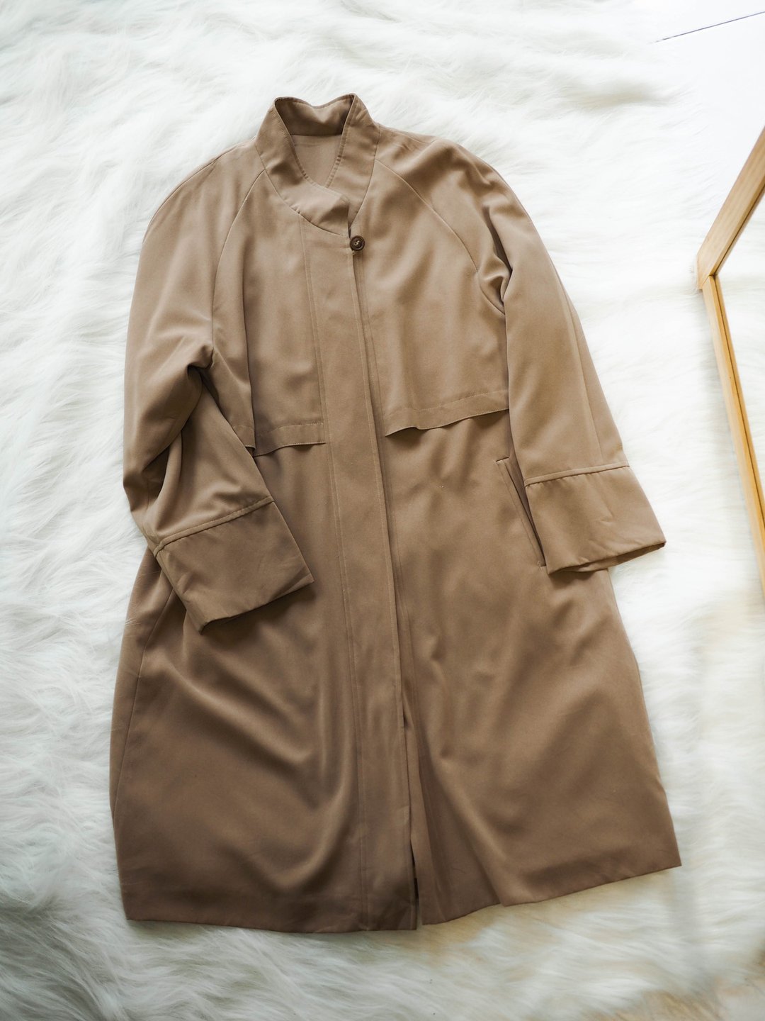 东京卡其小立领宽宽随性 古董薄料风衣外套 trench_coat dustcoat - 女装休闲/机能外套 - 聚酯纤维 卡其色