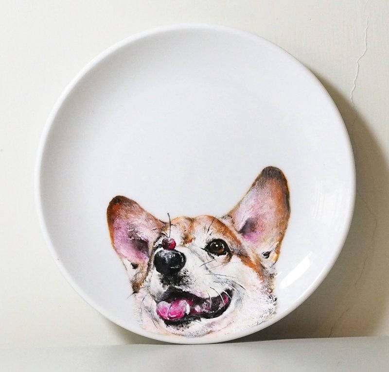 壁挂装饰盘 / 点心盘系列－樱桃鼻柯基 - 订制画像 - 瓷 