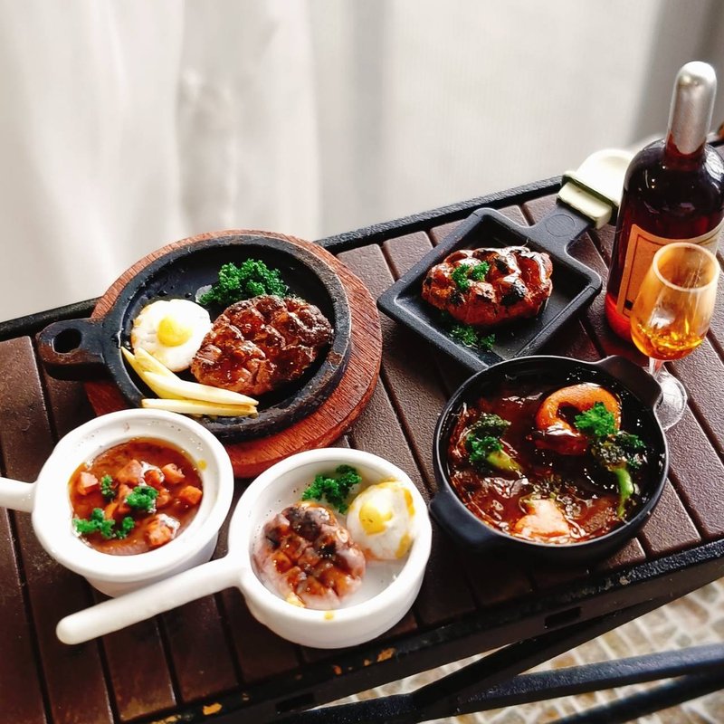 牛排 酥皮浓汤 美食 宵夜 摊车 夜市 点心 小吃 台式 袖珍 手作 - 摆饰 - 粘土 