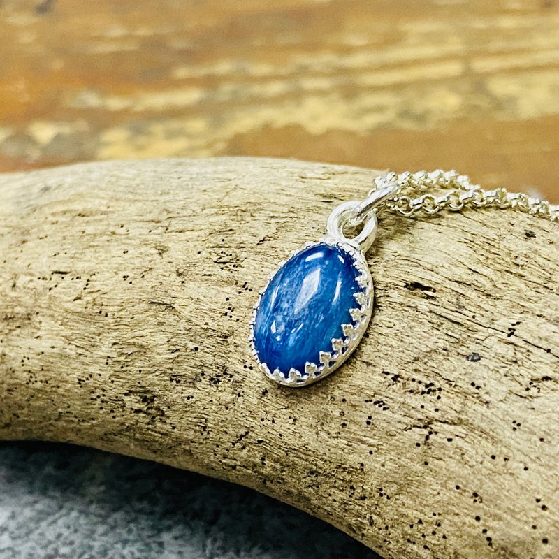 纯银 蓝晶石 包镶 项链 S392 - 项链 - 纯银 银色