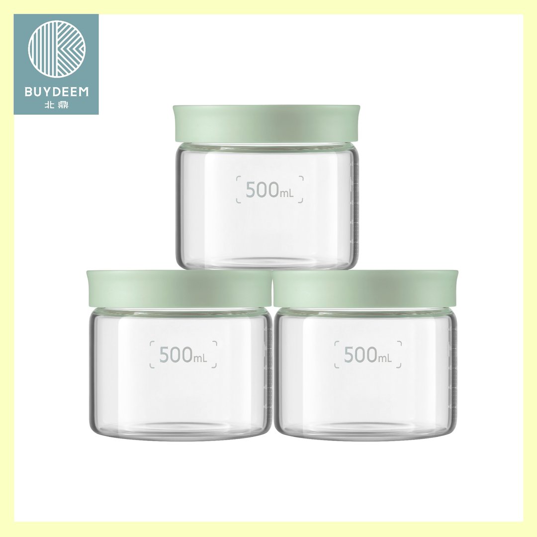 BUYDEEM 北鼎大口径密封罐 仓鼠罐 浅衫绿 500ml 3入/组 - 调味罐/酱料瓶 - 玻璃 绿色