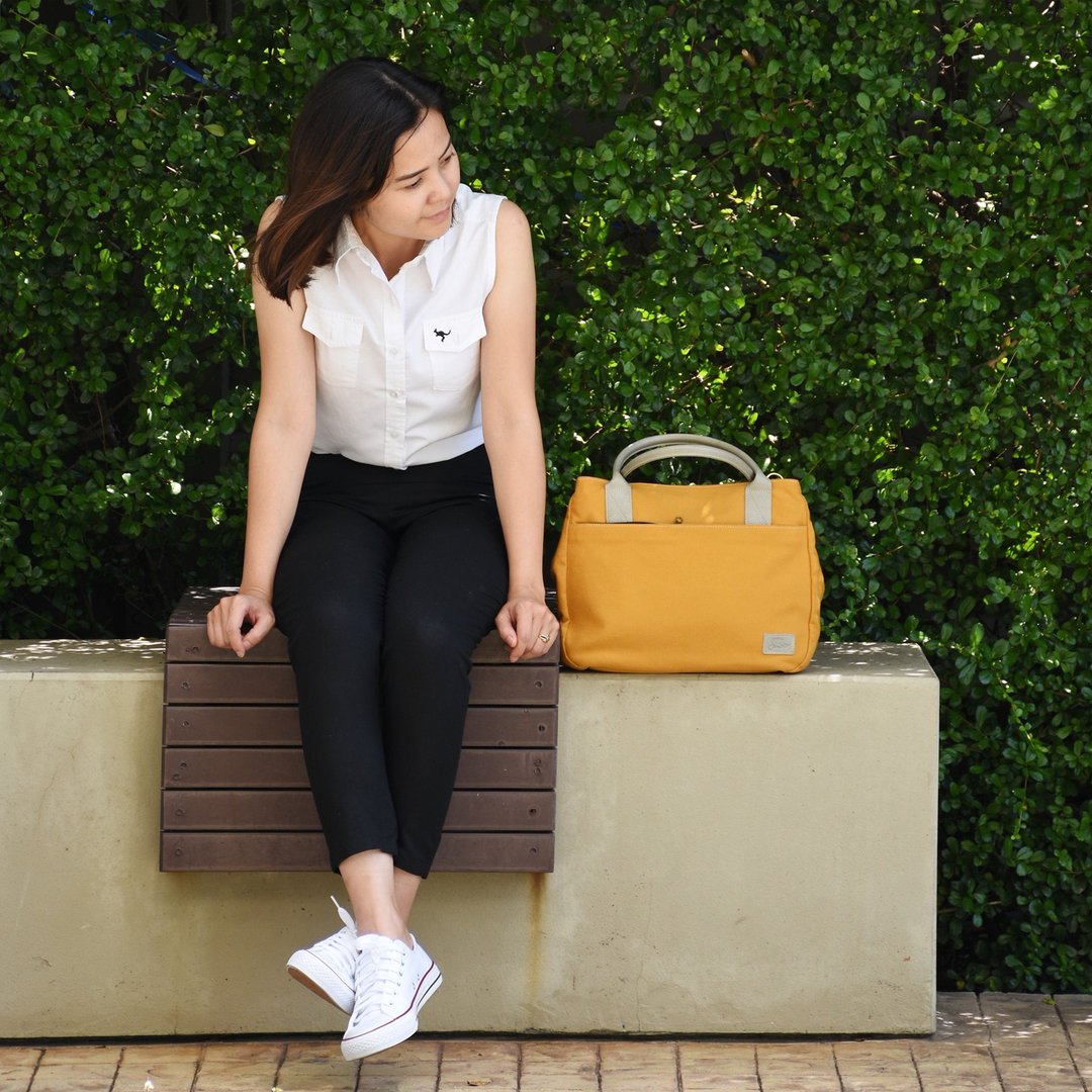 Mono Tote&Shoulder Bag - mustard - 手提包/手提袋 - 棉 黄色