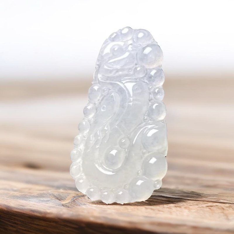 冰种翡翠怀古龙牌项链 | 天然缅甸玉翡翠A货 | 送礼 - 项链 - 玉石 透明