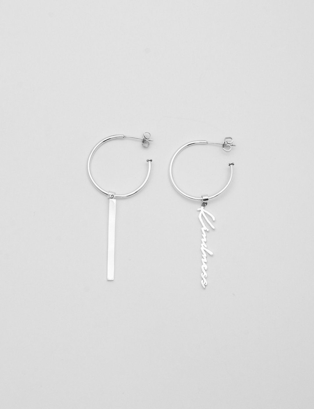 Drop Bar-Loop Earrings - Put Your Own Word/Name - 耳环/耳夹 - 其他金属 银色