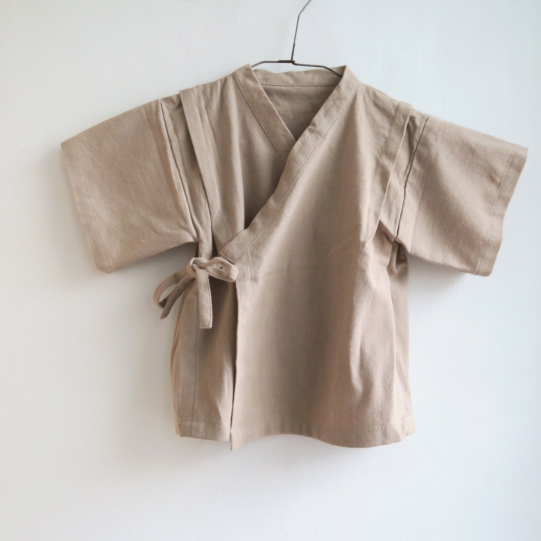 福利品 | 成长过渡调整型绑带日式甚平儿童上衣 | 棉麻 | 柔肤色 - 其他 - 棉 卡其色