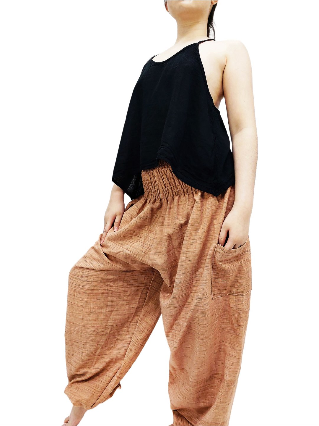 Thai Cotton Harem Pants Thai Handwoven Cotton Pants Unisex Pants Trouser - 中性裤装 - 棉 蓝色