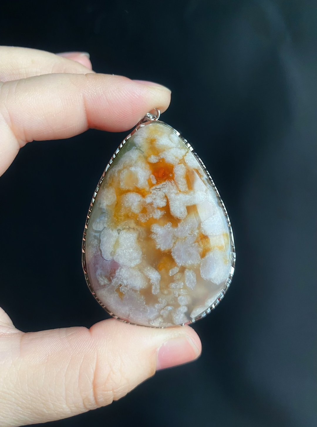 618 樱花玛瑙 三彩满花意净美 油画 S925 银镶 天然 礼物 项链 - 项链 - 水晶 红色