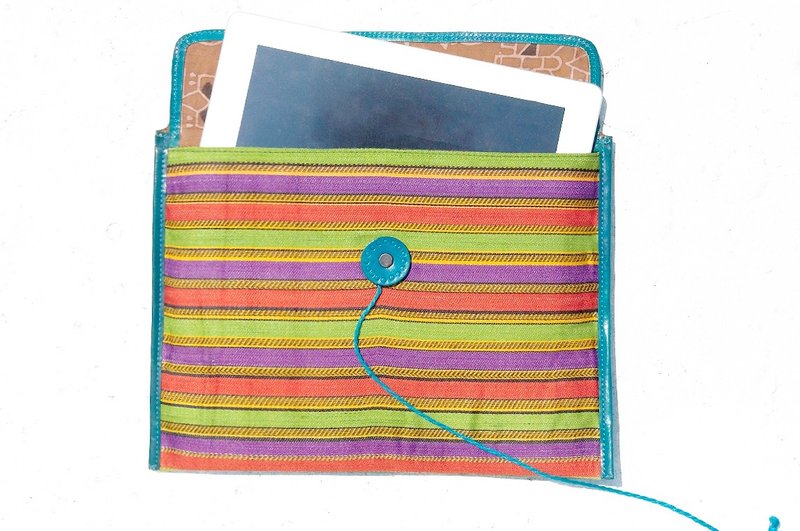 情人节礼物 限量一件 手工拼接i-pad套 / 民族风小包 / i-pad包 / 手工皮件包 / iPad皮套 - 阳光感彩红条纹织布 - 平板/电脑保护壳 - 真皮 多色