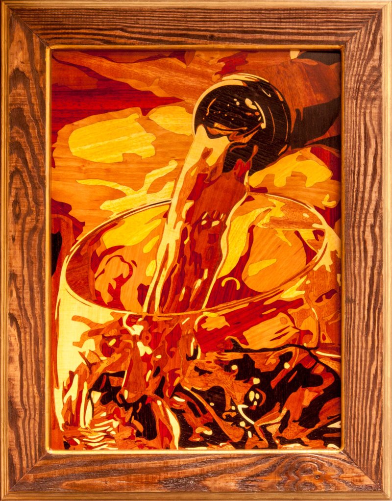 酒杯静物画框波西米亚风格图片木饰面镶嵌镶嵌细工 - 墙贴/壁贴 - 木头 橘色