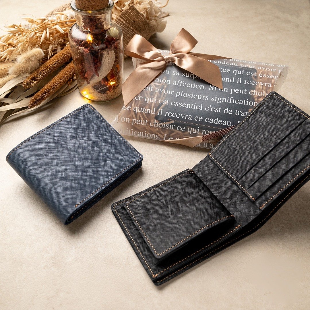 对折皮夹【Saffiano 皮革】真皮 皮革 钱包 礼物 赠品 HN04K - 皮夹/钱包 - 真皮 黑色