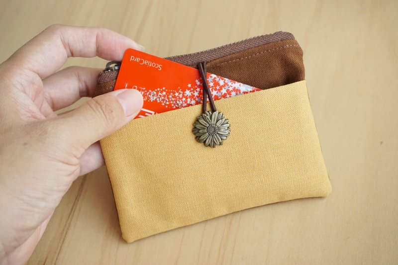 Le Mignon Wallet – 小钱包 – 焦糖色 vs. 黄色 (雏菊) - 零钱包 - 棉．麻 黄色