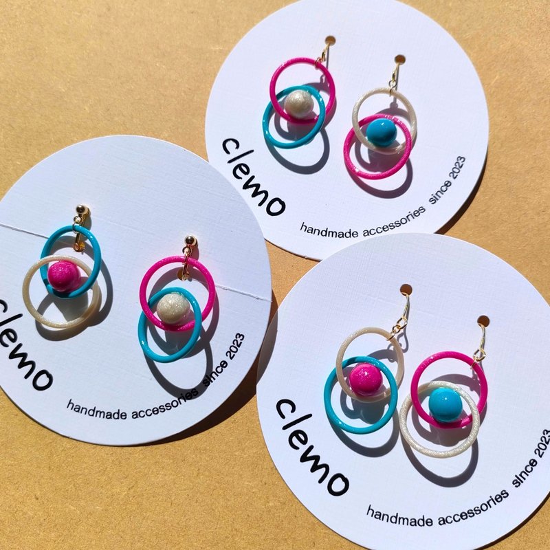 圆圆まるまる 紫红/钴蓝【耳环/耳夹】 - 耳环/耳夹 - 其他材质 多色