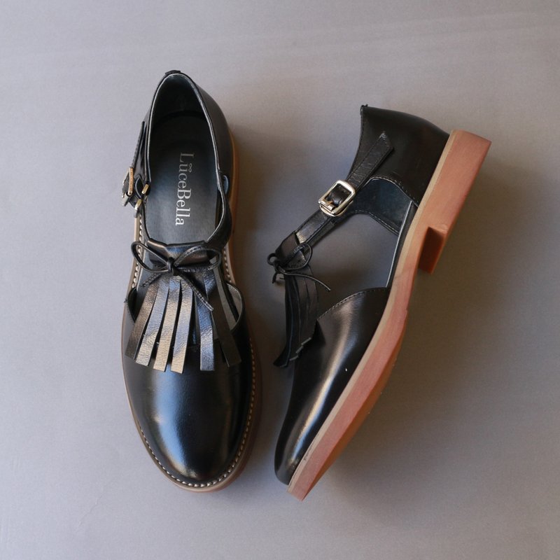 【复古贝蕾】流苏缕空鞋_黑 - 其他女款皮鞋 - 真皮 黑色