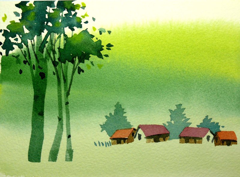 文青系树林系列597-水彩手绘限量版明信片/圣诞卡 - 卡片/明信片 - 纸 绿色