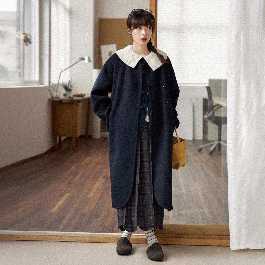 圆领弧摆双面大衣|外套|秋冬款|Sora-1681 - 女装休闲/机能外套 - 羊毛 