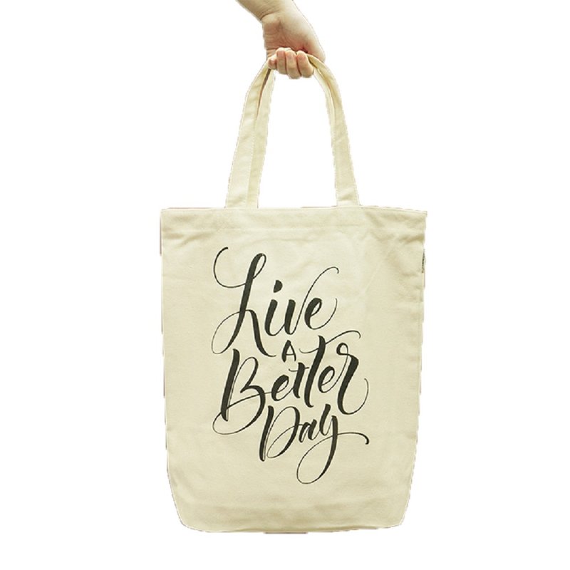 简约拉链帆布袋, Live a Better Day 过上更好的一天, B04017 - 手提包/手提袋 - 棉．麻 白色