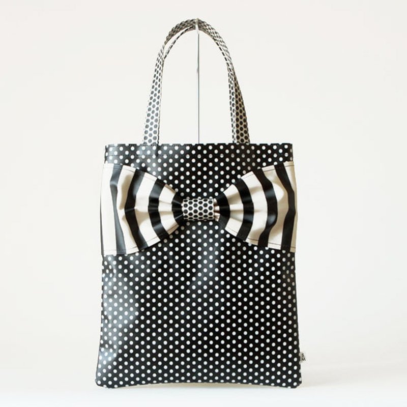 flat totebag Spin Off monochrome dots borders stripes ribbon PVC - 电脑包 - 防水材质 黑色