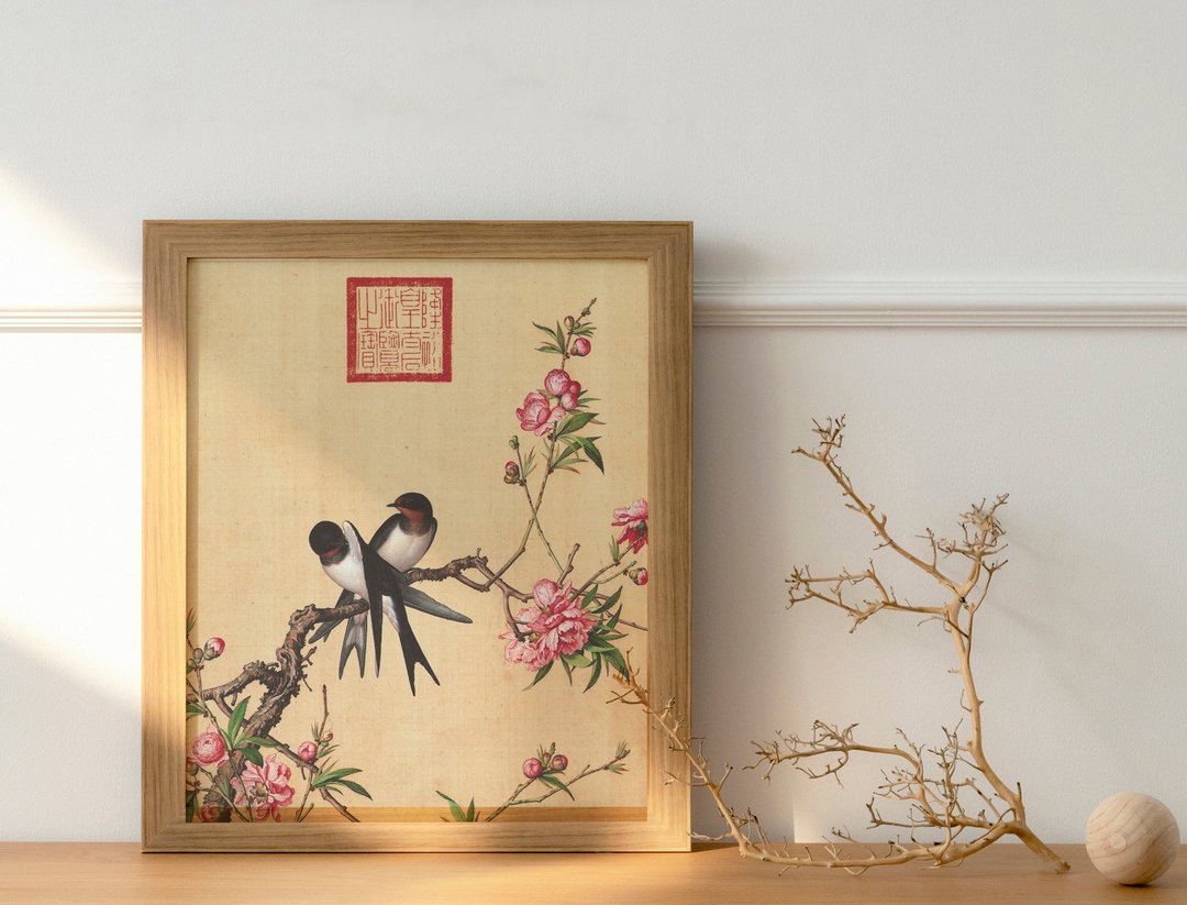 【数位微喷Giclée】清 郎世宁 桃花 | 故宫典藏 | 不含框 - 海报/装饰画/版画 - 丝．绢 粉红色