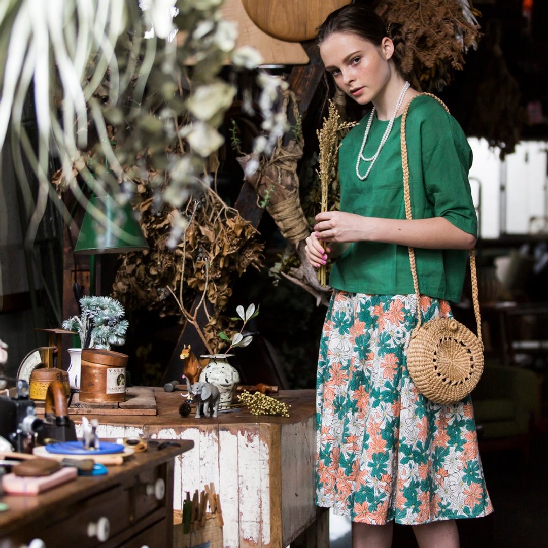 GARDEN pattern cotton semi-circular skirt - 裙子 - 纸 多色