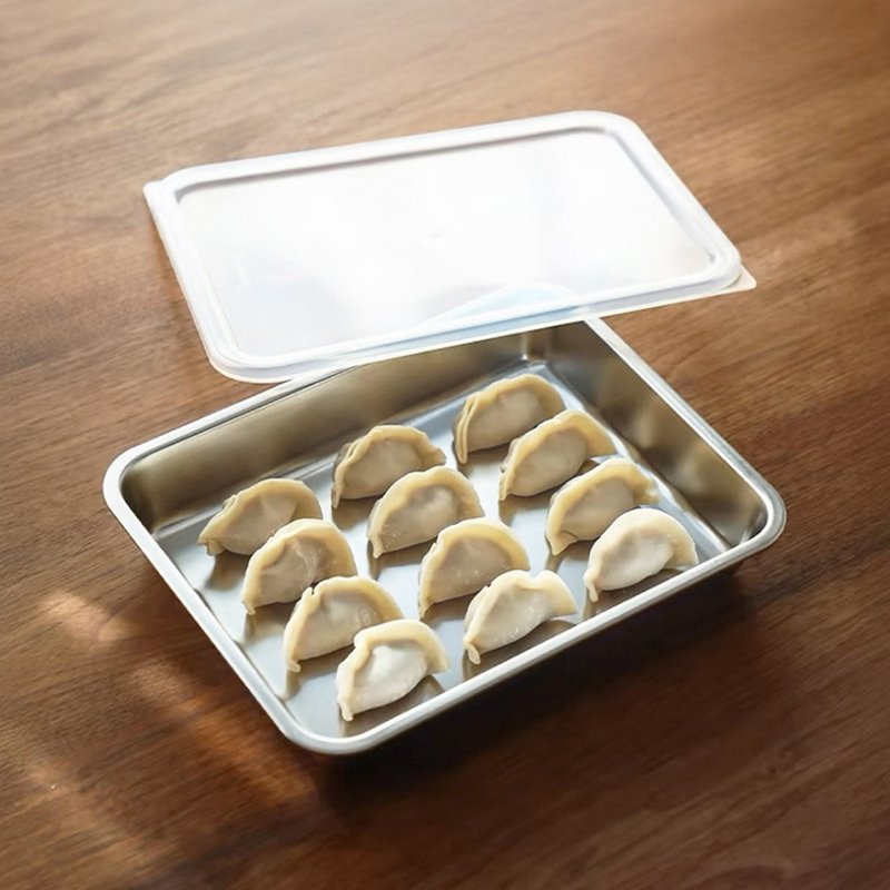 日本霜山 多用途304不锈钢料理托盘(附盖)-1.8L-3入 - 便当盒/饭盒 - 不锈钢 银色