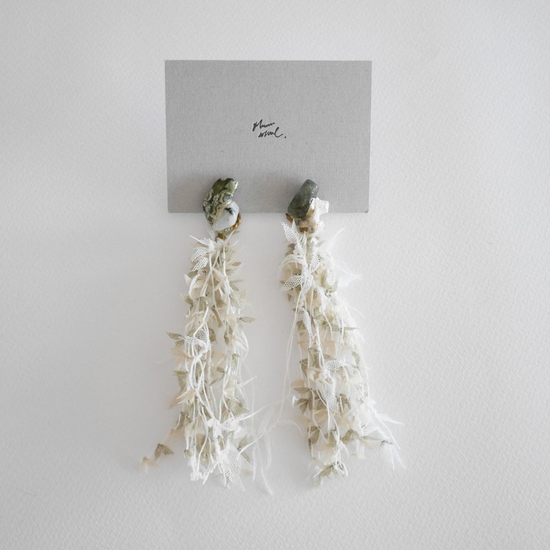 耳环 ピアス / イヤリング  | 海的延伸 垂坠流苏 no.84 橄榄 - 耳环/耳夹 - 半宝石 绿色