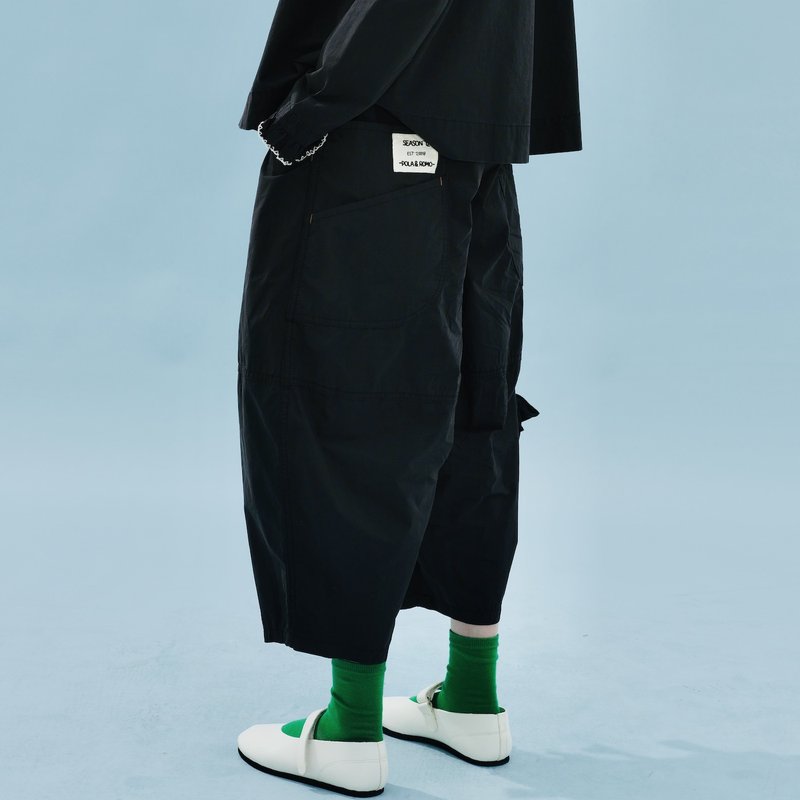 墨黑日系九分裤 / 休闲裤 纯棉水洗 - 女装长裤 - 棉．麻 黑色