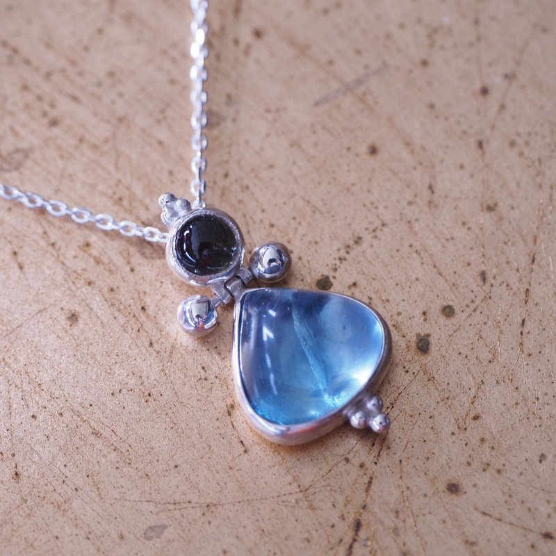 蓝绿色萤石 电气石 纯银设计款项链 Teal Fluorite Tourmaline - 项链 - 半宝石 蓝色