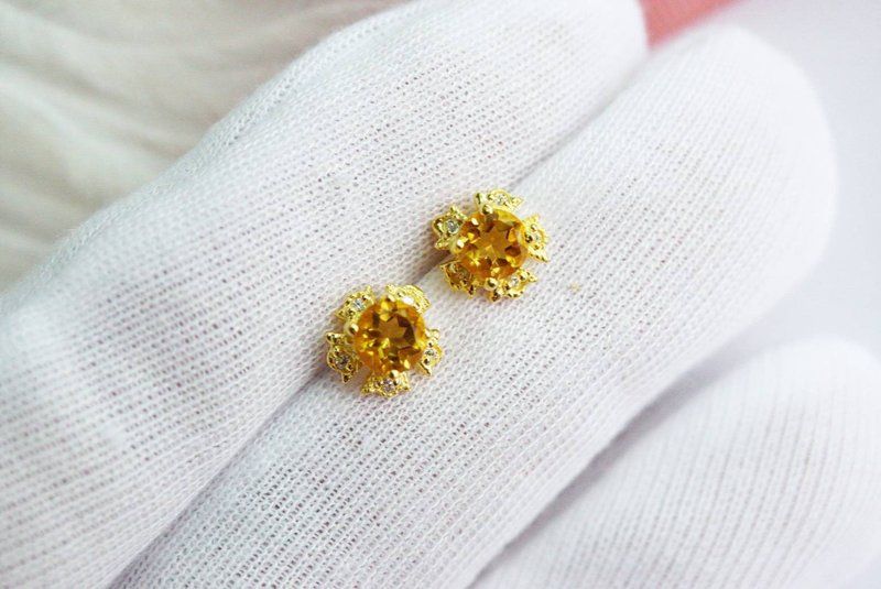 Stud Earrings Natural Citrine Silver, stud earrings - 耳环/耳夹 - 纯银 黄色