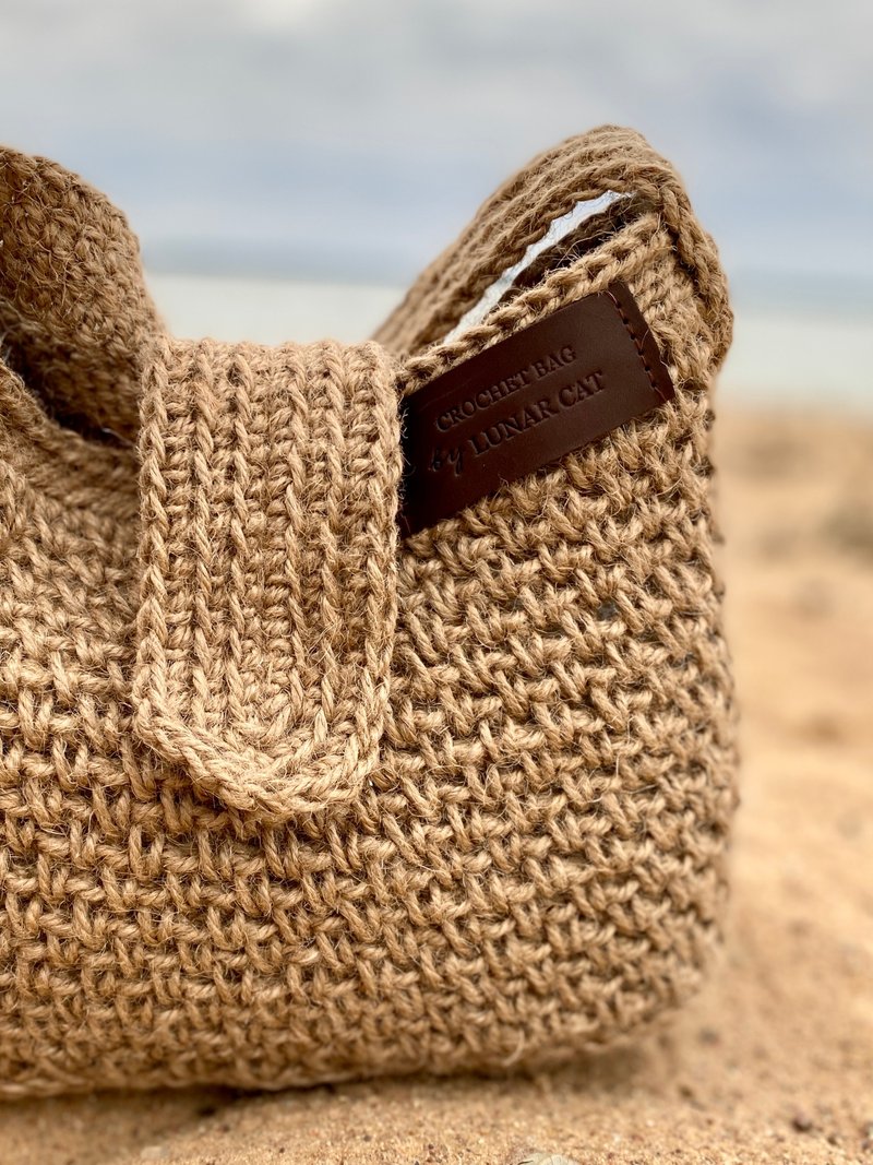 钩针编织斜背包 麻编包 钩针麻编包 可重复使用包 - 手提包/手提袋 - 环保材料 多色