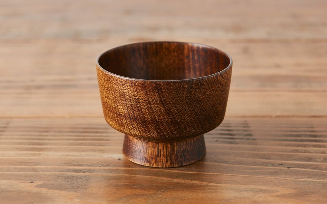 Soup bowl for potter's wheel Mizumezakura tea wipe lacquer - 碗 - 木头 咖啡色