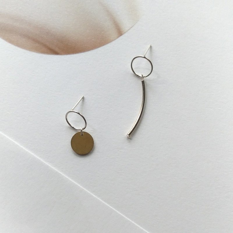se018望月-纯银黄铜耳环 - 耳环/耳夹 - 纯银 银色