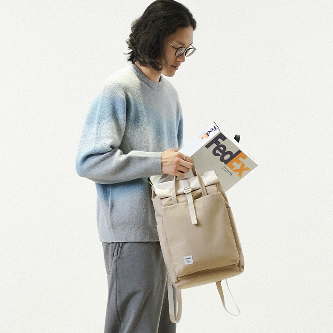 【新色】大容量卷顶书包 KACY 日常随身背包 (淡黄/雾卡其) - 后背包/双肩包 - 环保材料 黄色