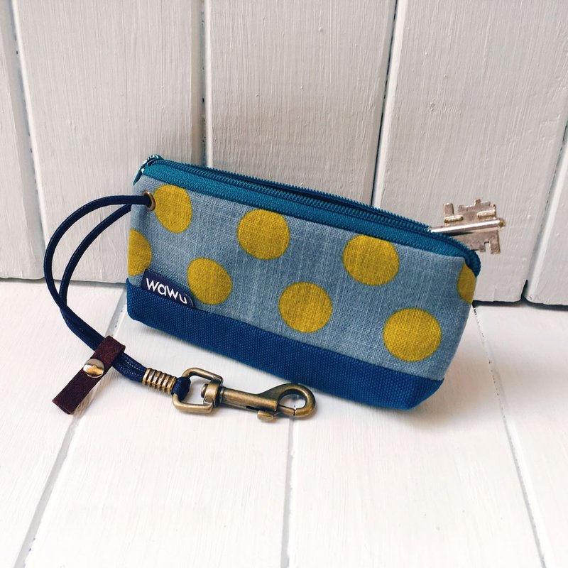 拉链钥匙包 (绅士圆饼) 日本布 接单生产* - 钥匙链/钥匙包 - 棉．麻 蓝色