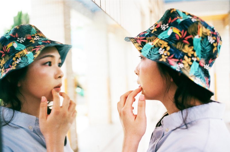 夏日双面渔夫帽系列 | 湖水绿大嘴鸟 - 帽子 - 棉．麻 多色