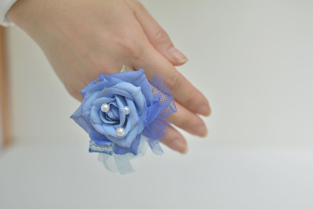 Baum flower ring blue pearl - 戒指 - 棉．麻 蓝色