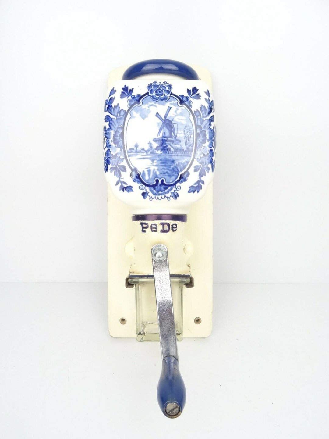 Vintage Antique Coffee Grinder Delft Dutch Blue Wall Mill PeDe Kitchen - 咖啡壶/周边 - 其他材质 蓝色