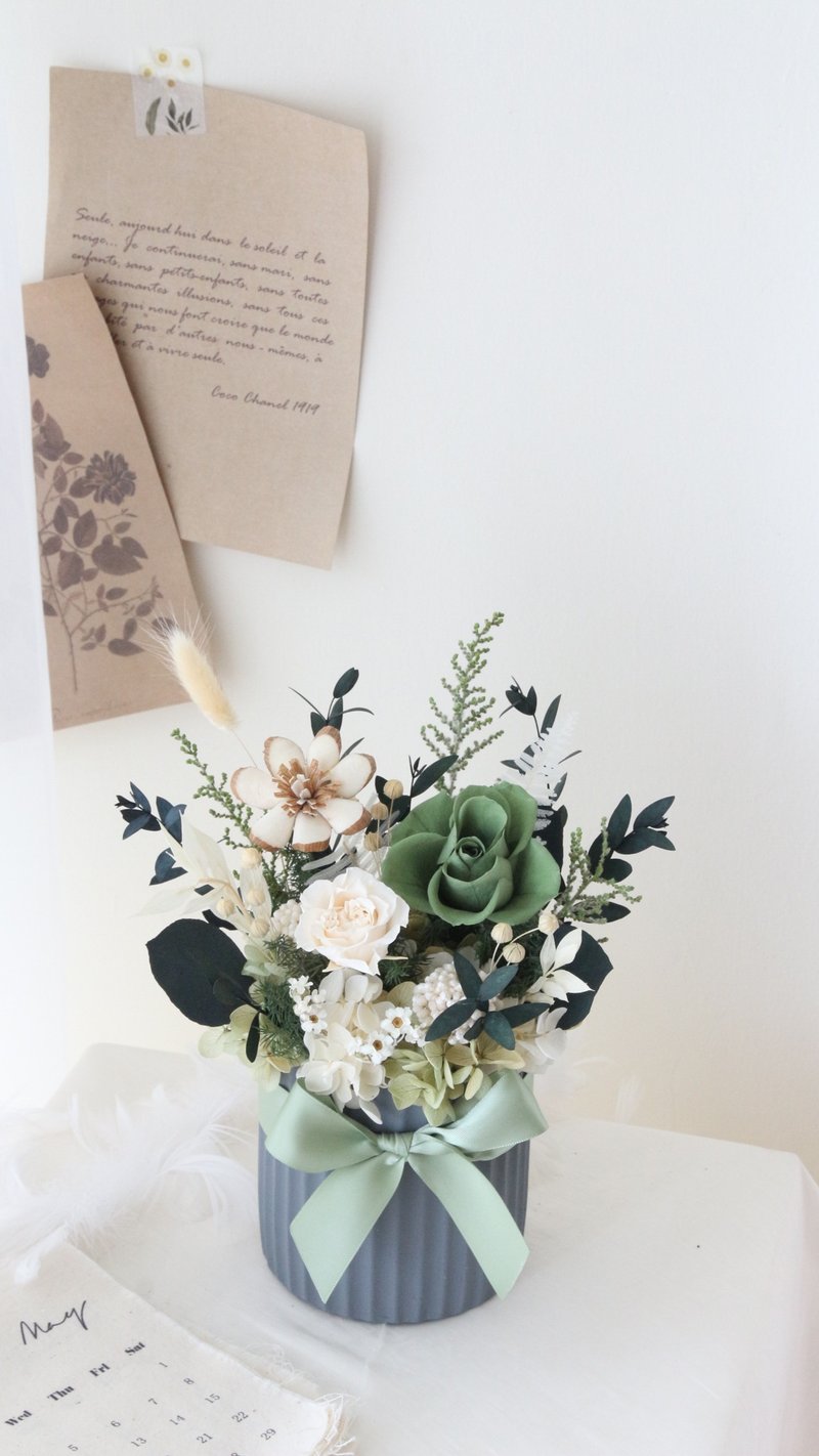 【永生花礼】永生花盆栽 开幕贺礼 干燥花 干燥花桌花 永生玫瑰 - 干燥花/捧花 - 瓷 绿色