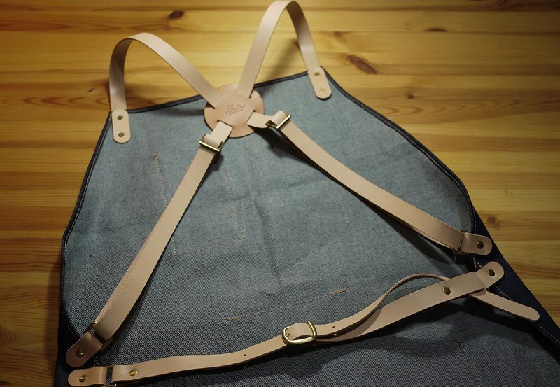 小岛厚磅丹宁围裙（交叉式） Denim Apron - 围裙 - 真皮 蓝色