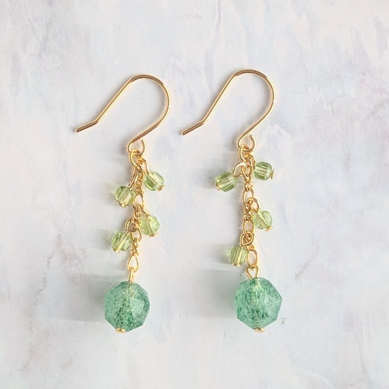 天然宝石耳环 橄榄石 东陵石 - 耳环/耳夹 - 宝石 绿色