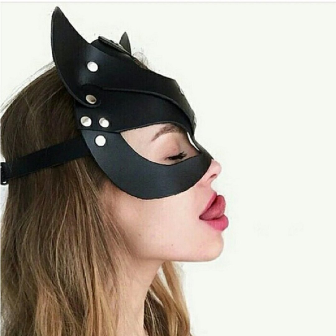皮革猫面具-猫女面具-猫面具-猫面具-猫面具万圣节 - 口罩 - 真皮 黑色
