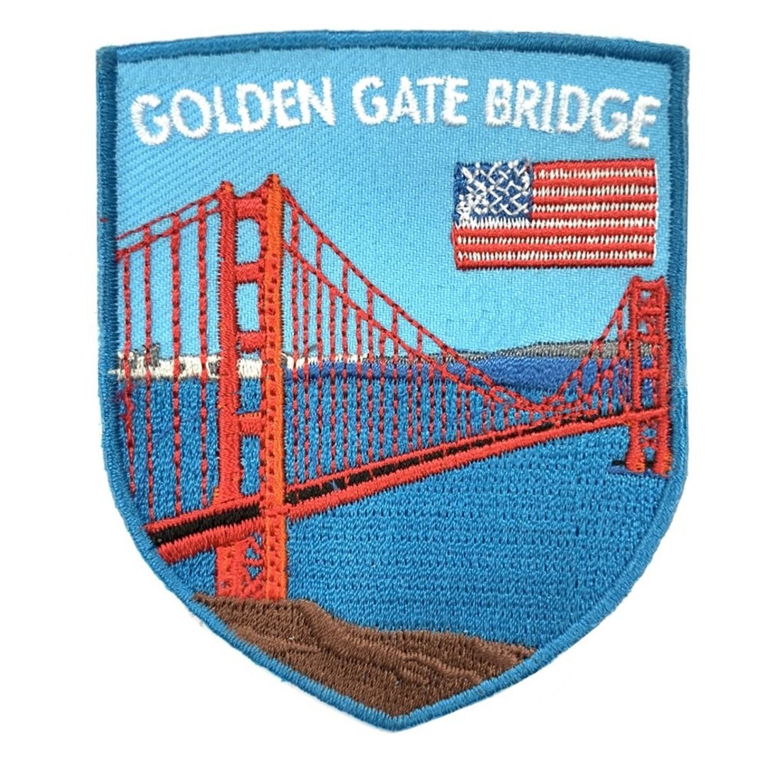 美国 旧金山 金门大桥 外套熨斗刺绣 USA 三藩市背胶补丁 袖标 布 - 徽章/别针 - 绣线 多色