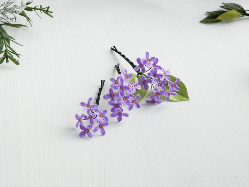 Lilac flowers hair pins bride Floral wedding headpiece - 发饰 - 其他材质 紫色