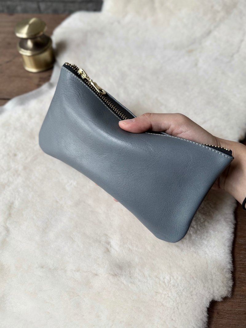 大容量钞票包 蓝鲸灰 I 铅笔袋 收纳包 出国外币收纳 - 皮夹/钱包 - 真皮 灰色