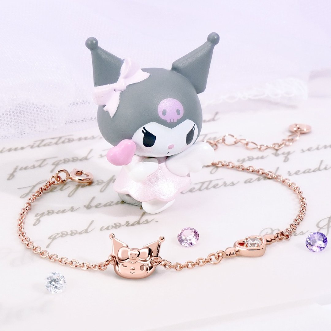 Kuromi & MyMelody邱比特系列-酷洛米小翅膀诞生石纯银手链 - 手链/手环 - 纯银 银色