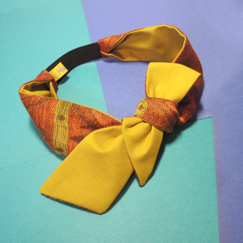 秋色麻纱双色百变发带 - 发带/发箍 - 棉．麻 橘色