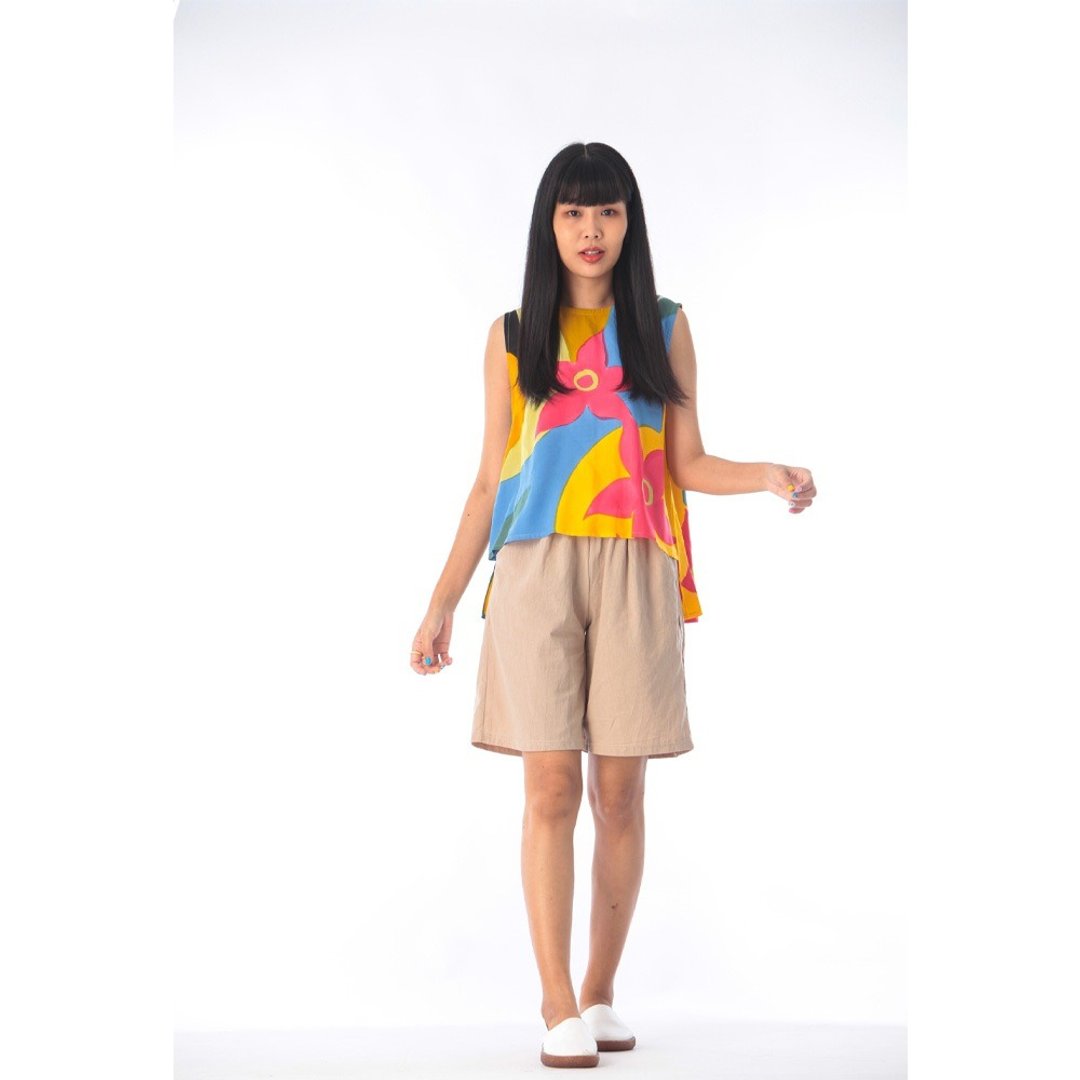 Tank top Cotton Rayon Blouse Hand Paint Free size - 女装上衣 - 棉 黄色