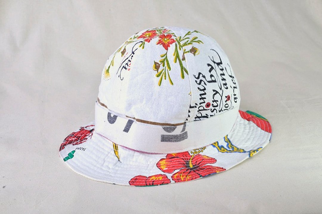 Vintage 麻布月历渔夫帽 - 帽子 - 棉 多色
