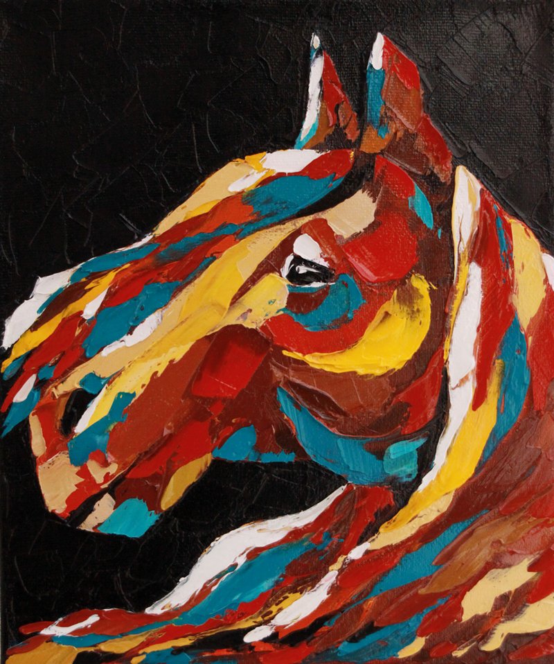 马匹动物原创厚涂画艺术作品 农舍墙面装饰 - 海报/装饰画/版画 - 其他材质 黑色