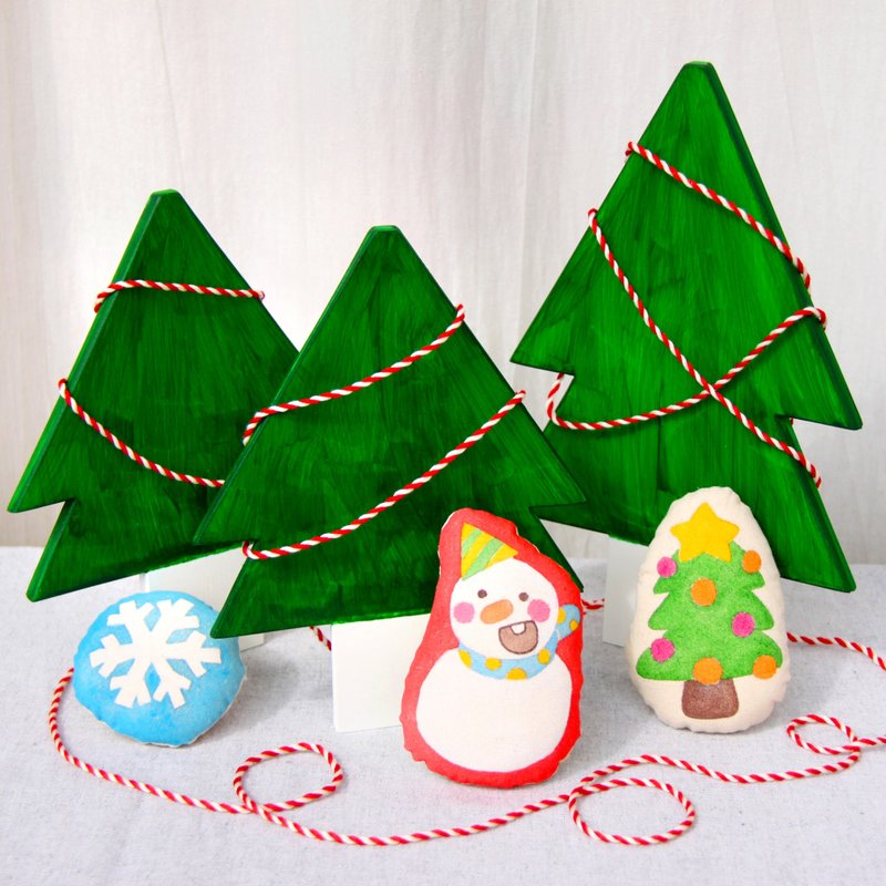 兔咪手绘胸针圣诞套装 雪人 圣诞树 雪花三件套 - 胸针 - 棉．麻 